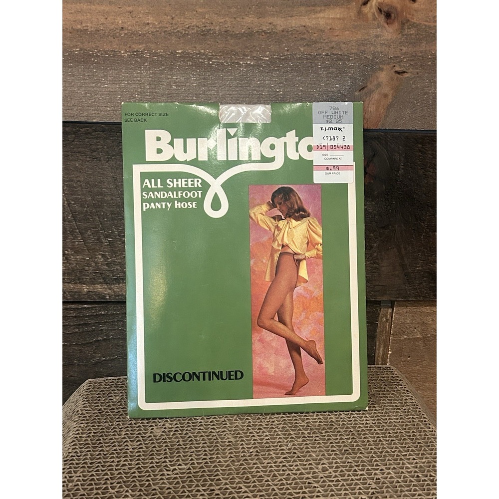 Burlington Pantyhose Size M Off White‎ 786 Control Top Sandalfoot Vtg 70s USA